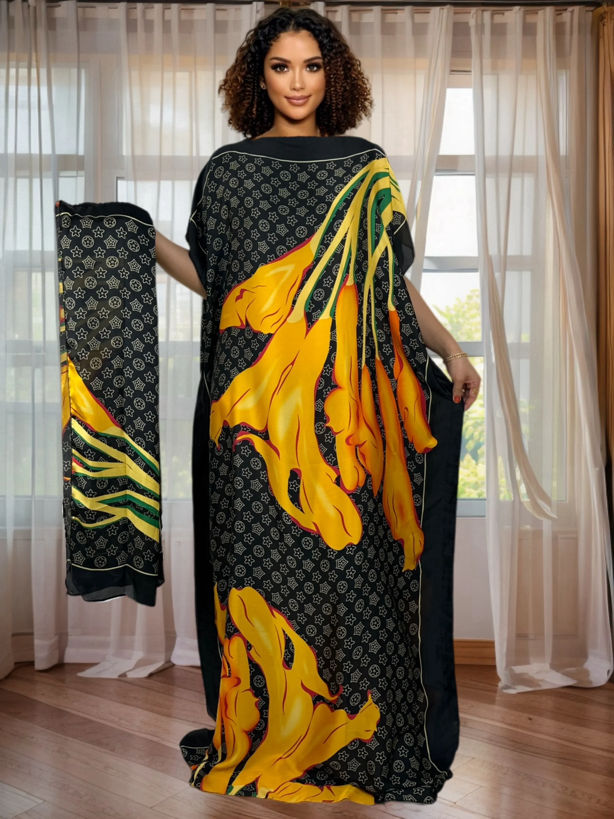 

Batwing Sleeve Round Neck Floral Maxi Dress Wedding Guest Evening Party Dress Elastic Waist Formal Gown