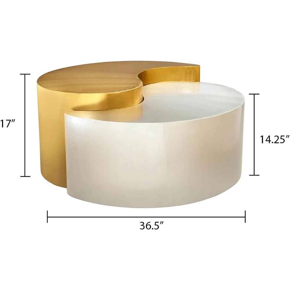 طقم طاولة قهوة Ying-Yang الفاخرة الحديثة والمعاصرة مقاس 36 بوصة، تصميم منحوت مع إطار من الألومنيوم لغرفة المعيشة والمدخل والمكتب