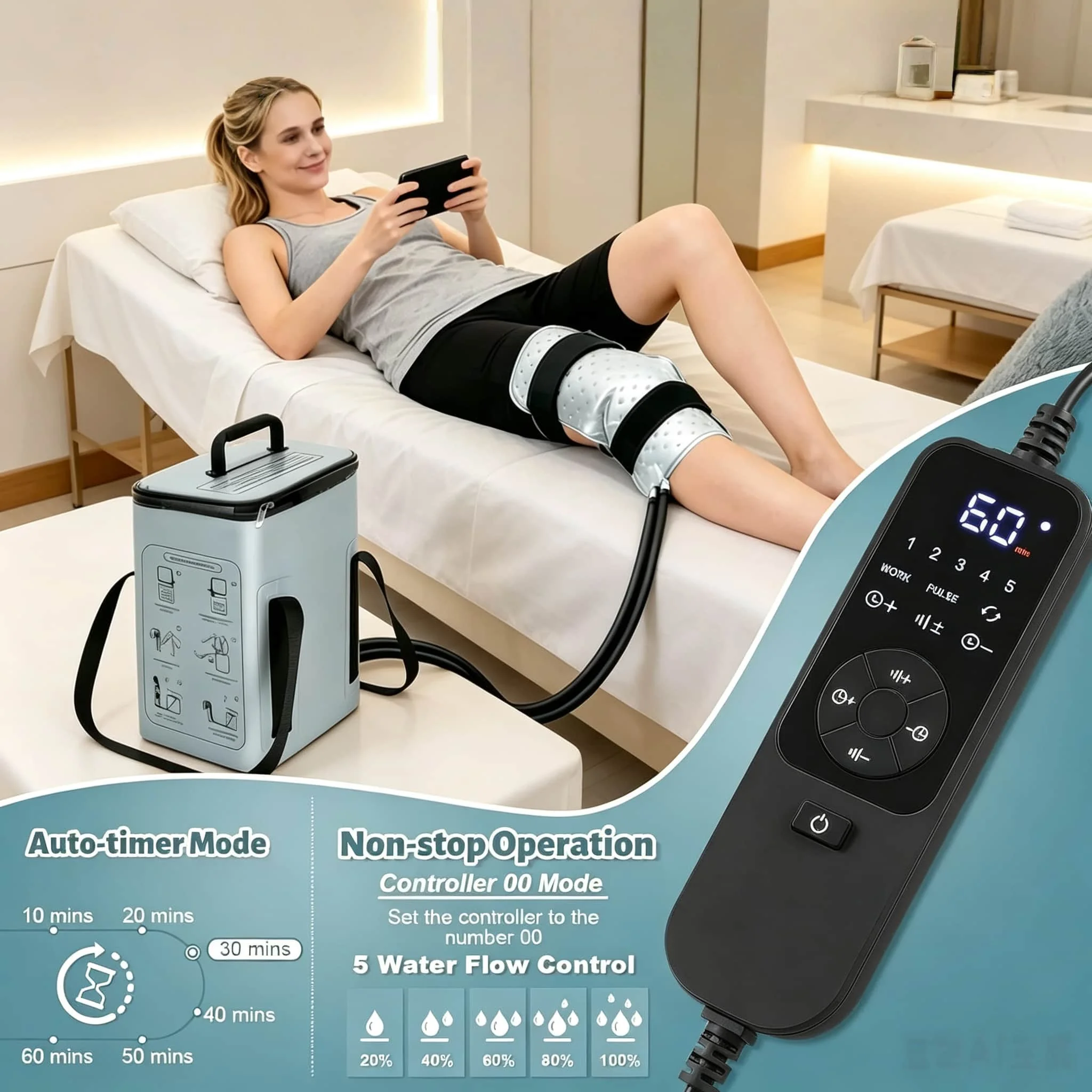 Cold Therapy Machine Ice Compression System for Knee After Surgery Recovery Post Injury Swelling Cryotherapy Equipment Home Use