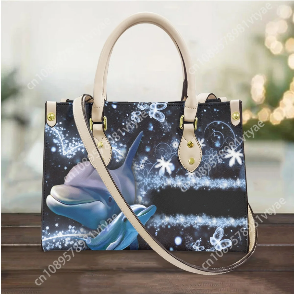 Blue Dolphin with Butterfly Design Women Handbags Luxury Leather Female Cross Body Bags Woman Top-handle Vintage Shouder Bags