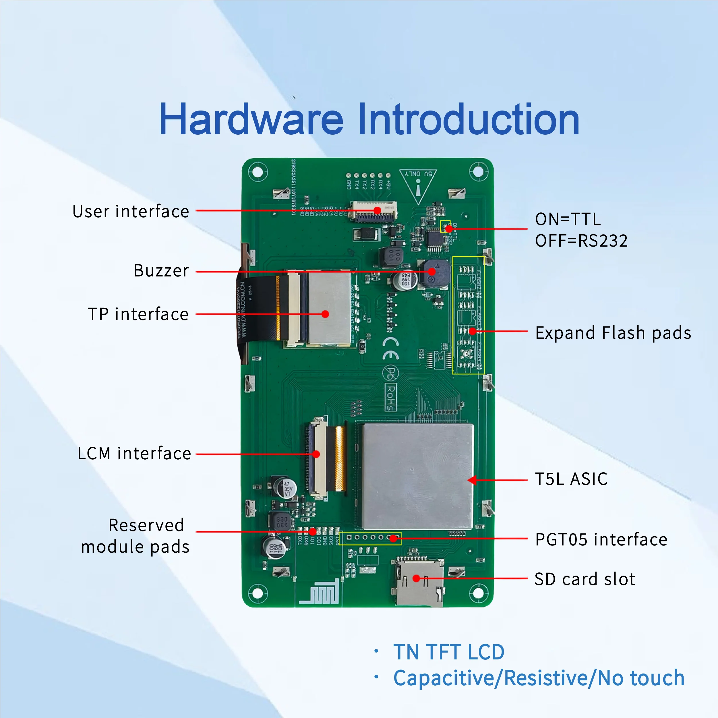 Dwin 5.0 Polegada módulo inteligente hmi, display lcd, 800 * rgb * 480, interface wifi/usb reservada-dmg80480c050_03wtc