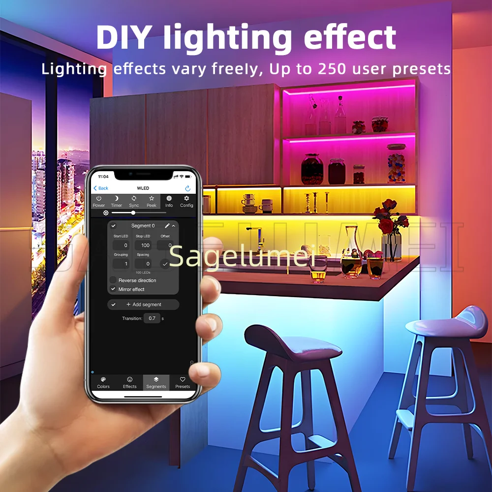 DOMRAEM ESP32 WLED USB-C Addressable LED Controller 0.5W Standby for WS2811/2814/2805 DIY Projects MQTT Alexa SmartHome Control