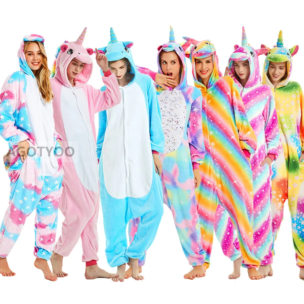 Unicorn Onesies Unisex Winter Cute Panda Bear Pig Onesies Women Nightwear Anime Costumes Adults Flannel Sleepwear Pajamas