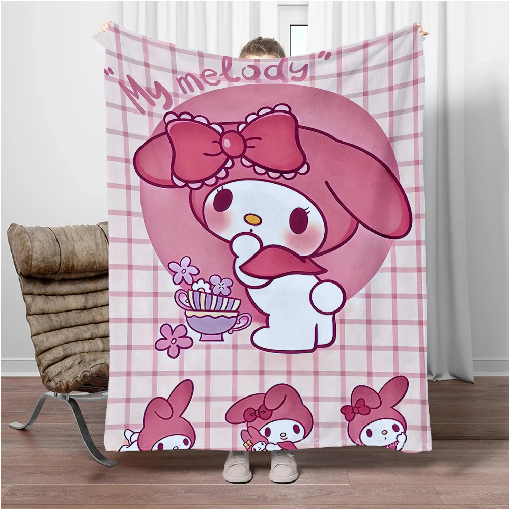 8 Sizes My Melody Sanrio Printed Blanket Warm Soft Fluffy Kids and Adult Sofa Throw Blanket for Bed Outdoor Travel Camping Gifts