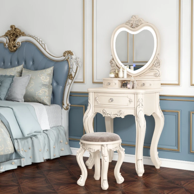 

Nordic Luxury Dressing Table Heart Shaped Modern Makeup Dressers Princess European Tocador Maquillaje Bedroom Furniture Set