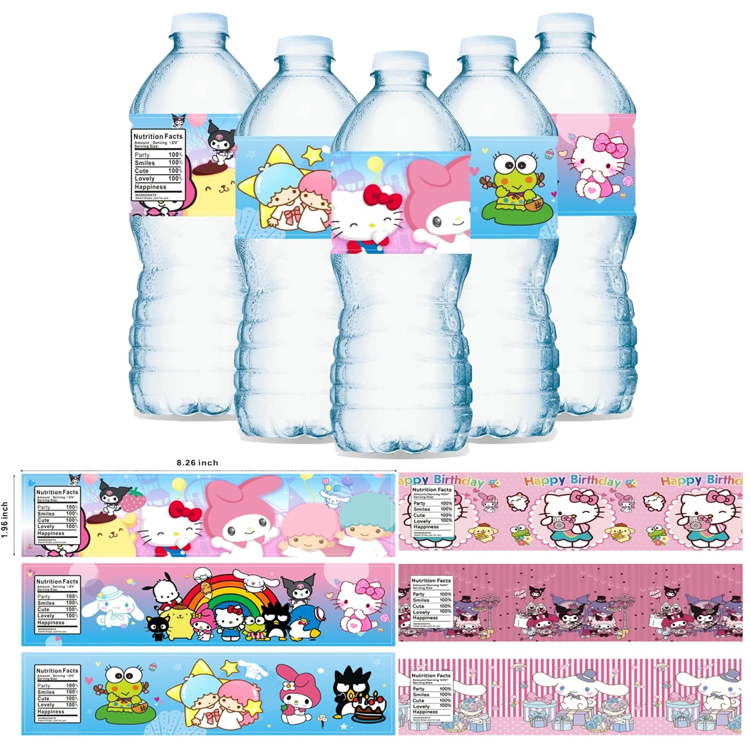 

10/20PCS Hello Kitty Water Bottle Sticker Label Birthday Decor Kuromii Hello Kitty Sticker Waterproof Girls DIY Party Supplies