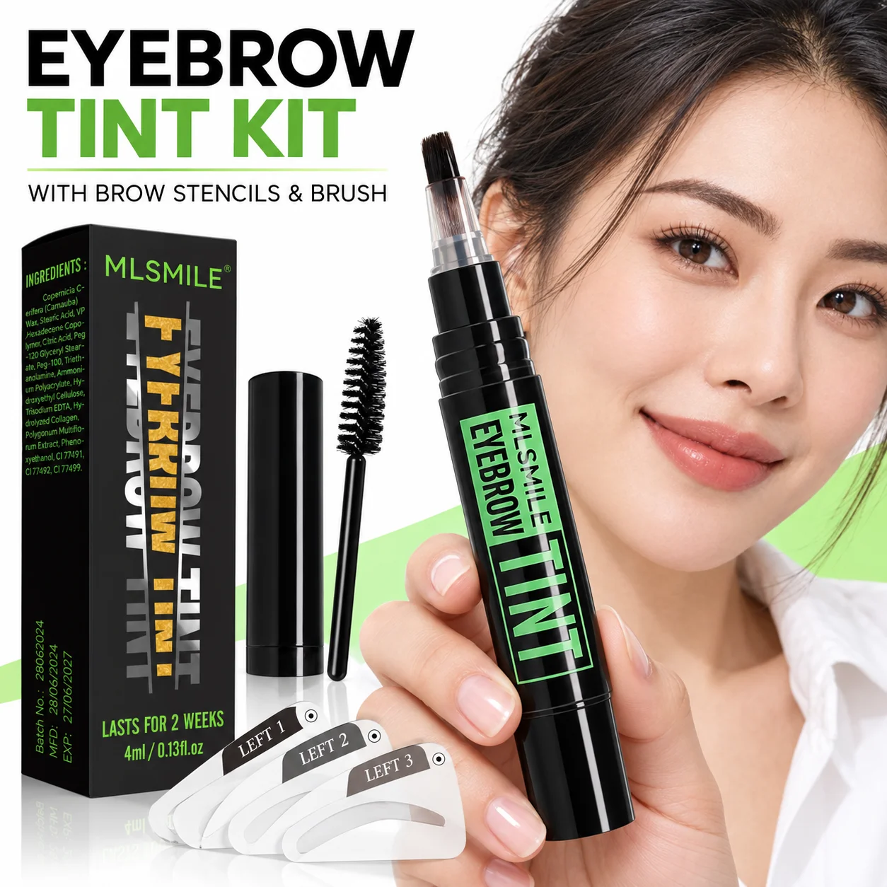 Waterproof Eyebrow Tint Pencil Twist Up Liquid Brow Gel Smudge Proof Makeup with Brow Stencils and Brushes for Lasting Color