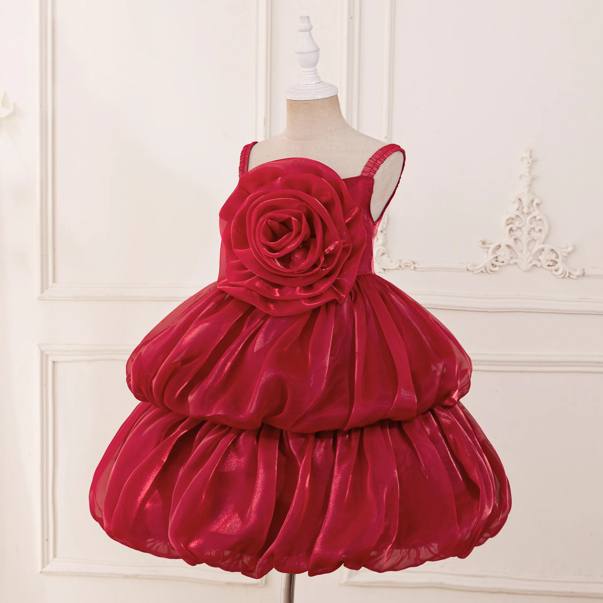 Costume natalizio soffice con fiori di rosa grande per bambini, elegante abito da sera per ragazze, abito da principessa di carnevale per battesimo fantasia