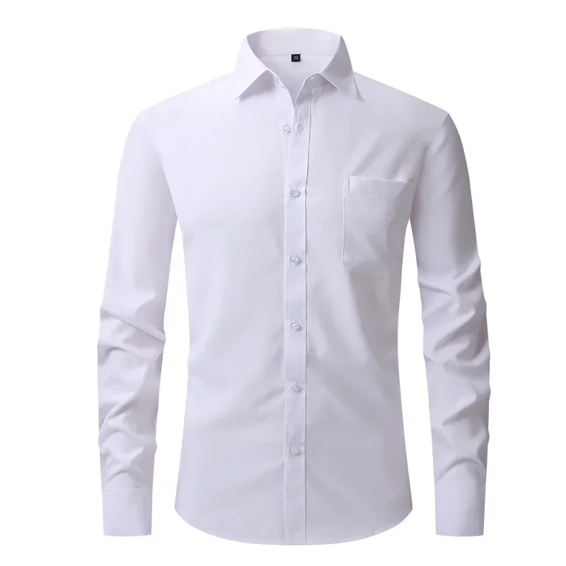 Men\'s White Blue Yellow Red High Quality Shirts Spring New Regular Fit Long Sleeve Shirt Men Formal Wedding Elastic Shirt Male