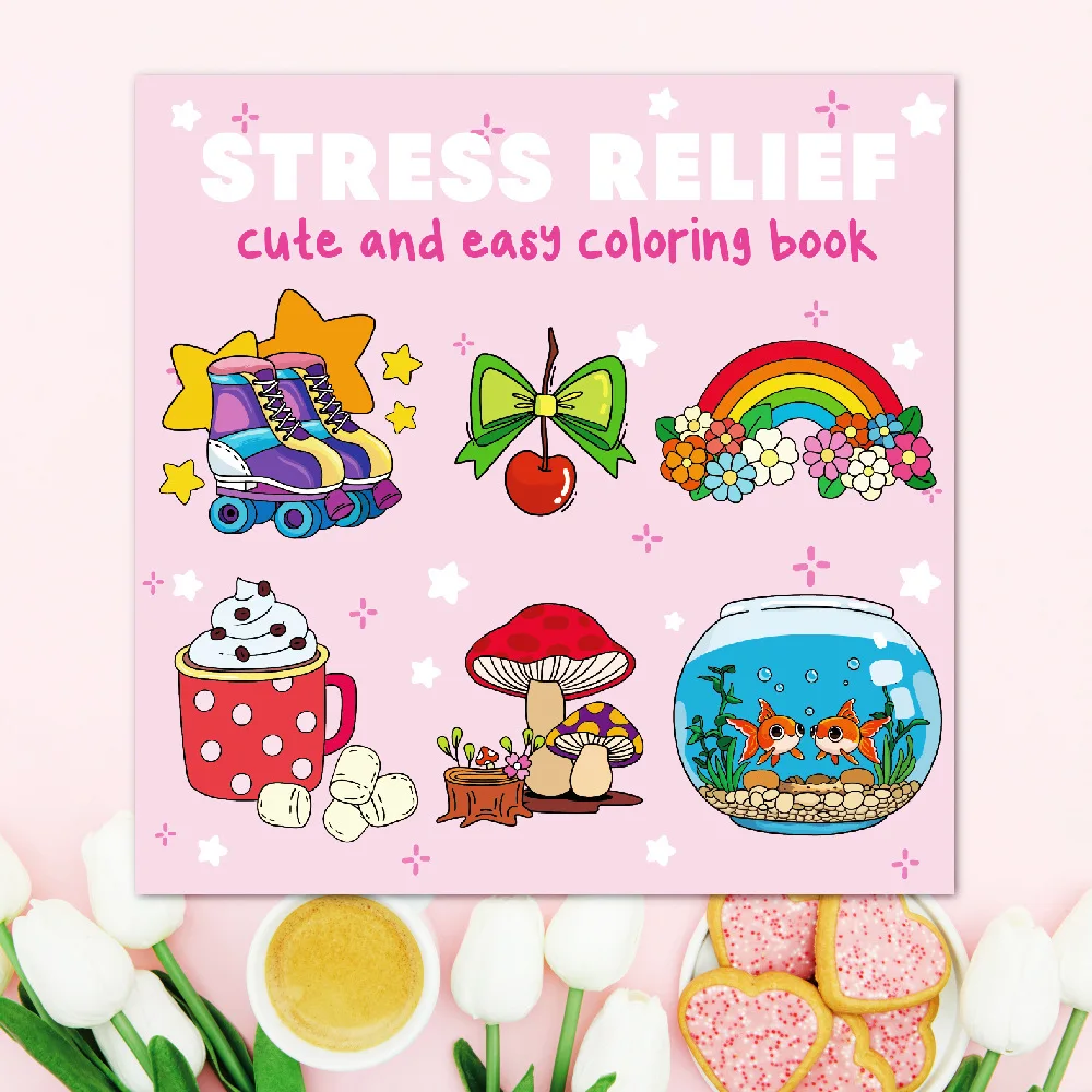 كتاب تلوين الرسوم المتحركة Bview Art: 22 صفحة من التصاميم اللطيفة والبسيطة للاسترخاء وتخفيف التوتر