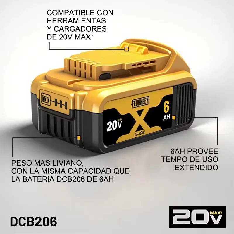 100% Original Dewalt 6000mAh 20V/60V Power Tool Battery DCB206 DCB205 DCB200 DCB203 For Dewalt Power Tool Battery Air Transport