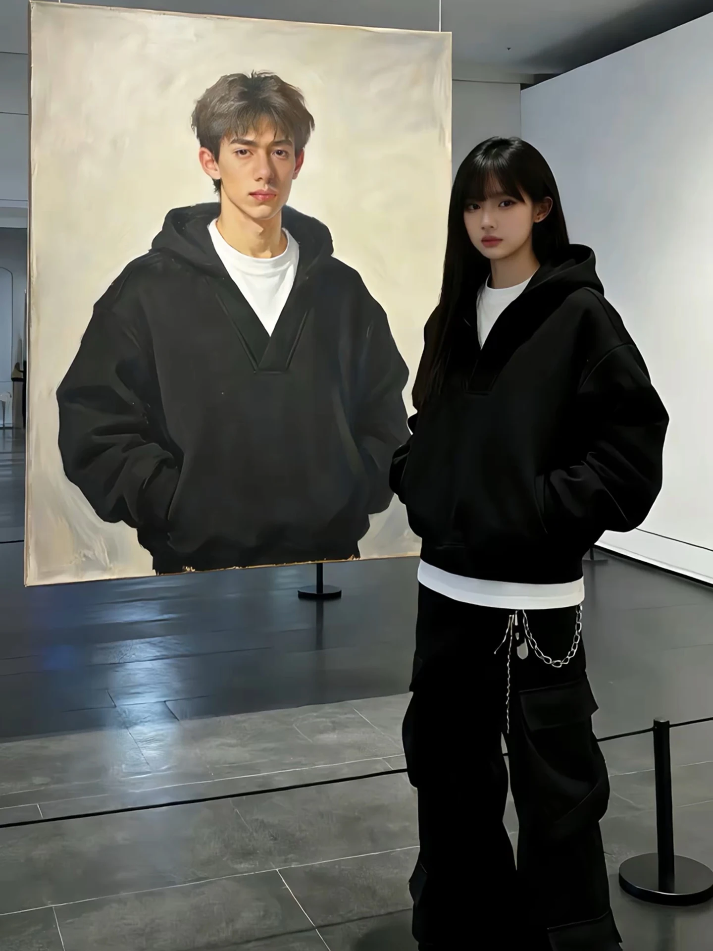 

Мужская толстовка с V-образным вырезом в американском стиле, осенний дизайн, уникальный студенческий стиль, пэчворк, парная толстовка с капюшоном, повседневная, удобная