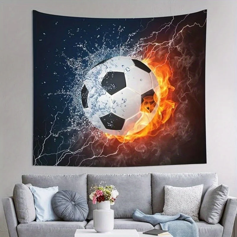 

Flaming Soccer Ball" Dynamic Art Tapestry - Perfect for Bold, Exciting & Energizing Home Decor with Sporty Vibes