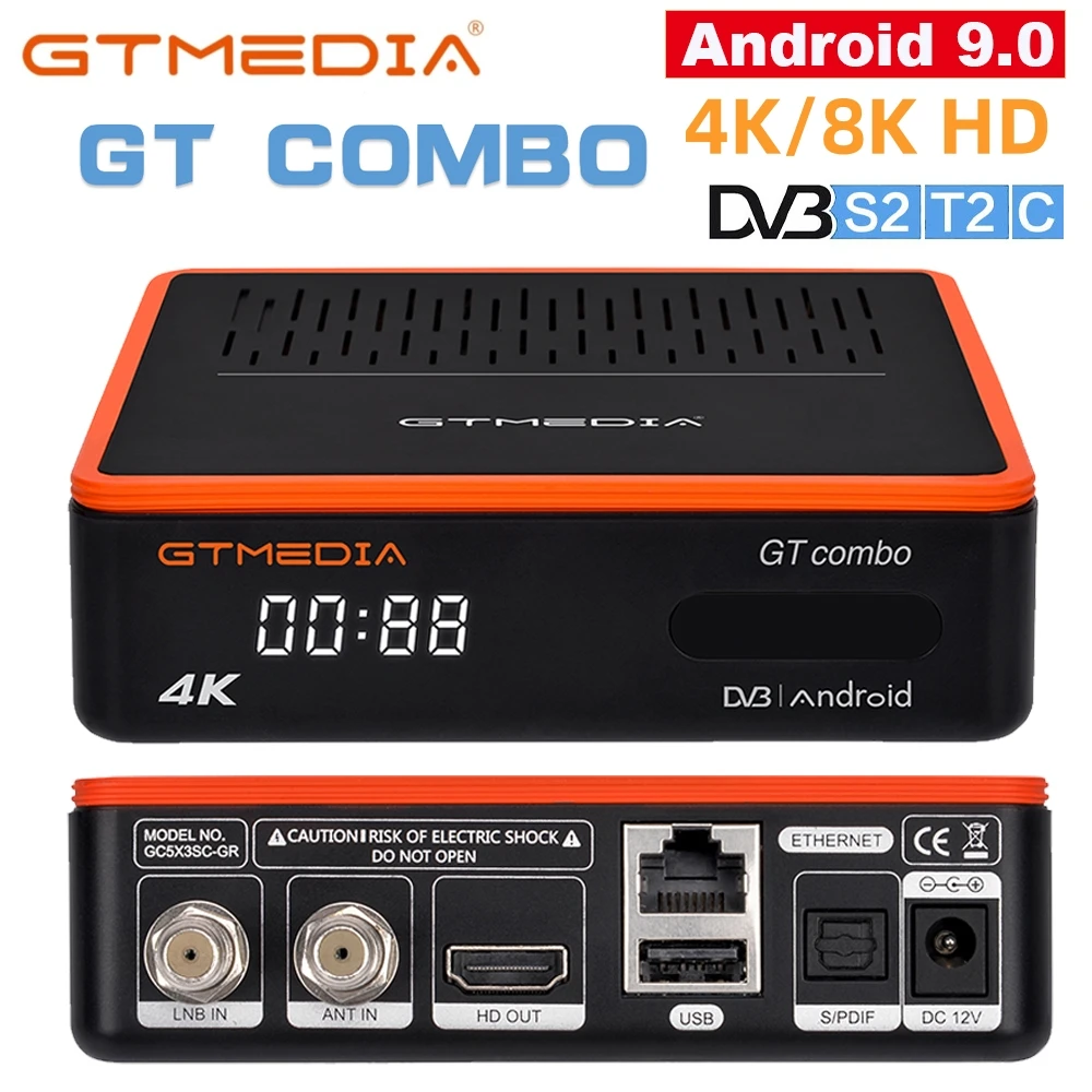 GTMEDIA GT COMBO Android 9.0 TV BOX+DVB-S/S2/S2X,DVB+T/T2/C Android box satellite receiver 4K HD BT4.1 2+16GB GTPlayer CCAM M3U