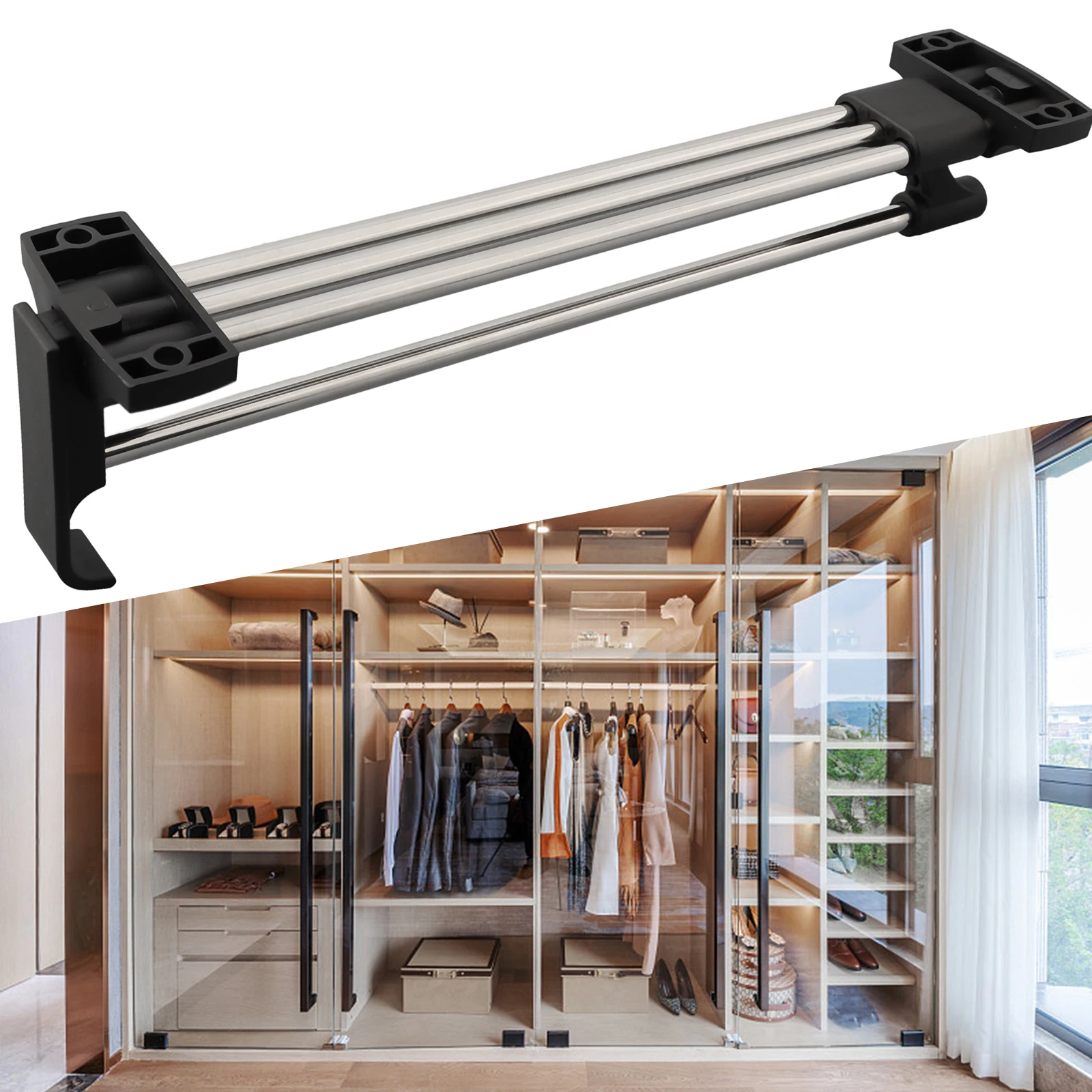 Cleaning Home Organization Household Supplies Clothes Hanger Closets Rod Hanging Clothes Plastic Retractable Silver