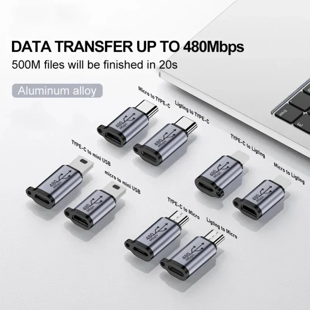 Type C Adapter USB C To Micro Mini USB Lightting Female Converter 480Mbps Fast Charging Connector For IPhone15 14 Xiaomi Samsung