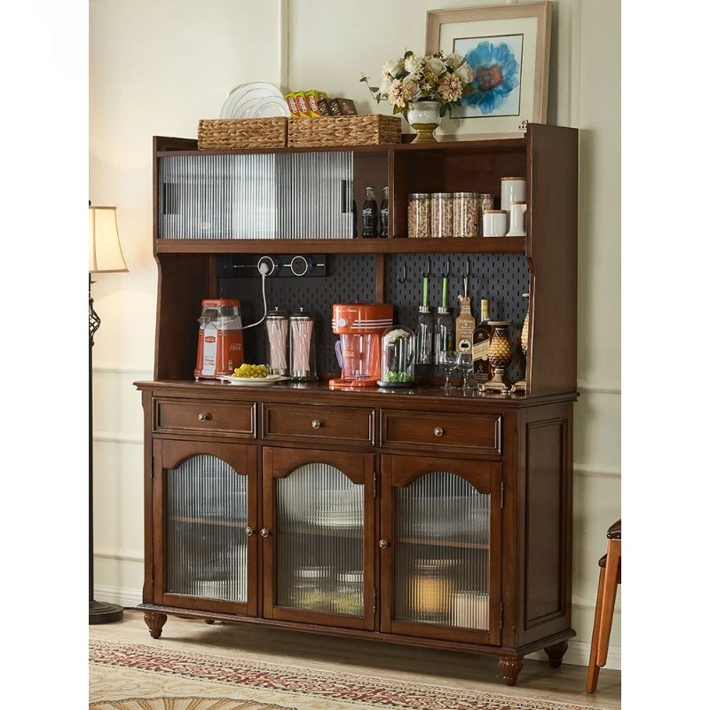Solid wood dining side cabinet Living room retro locker wine cabinet against the wall European simple kitchen high side