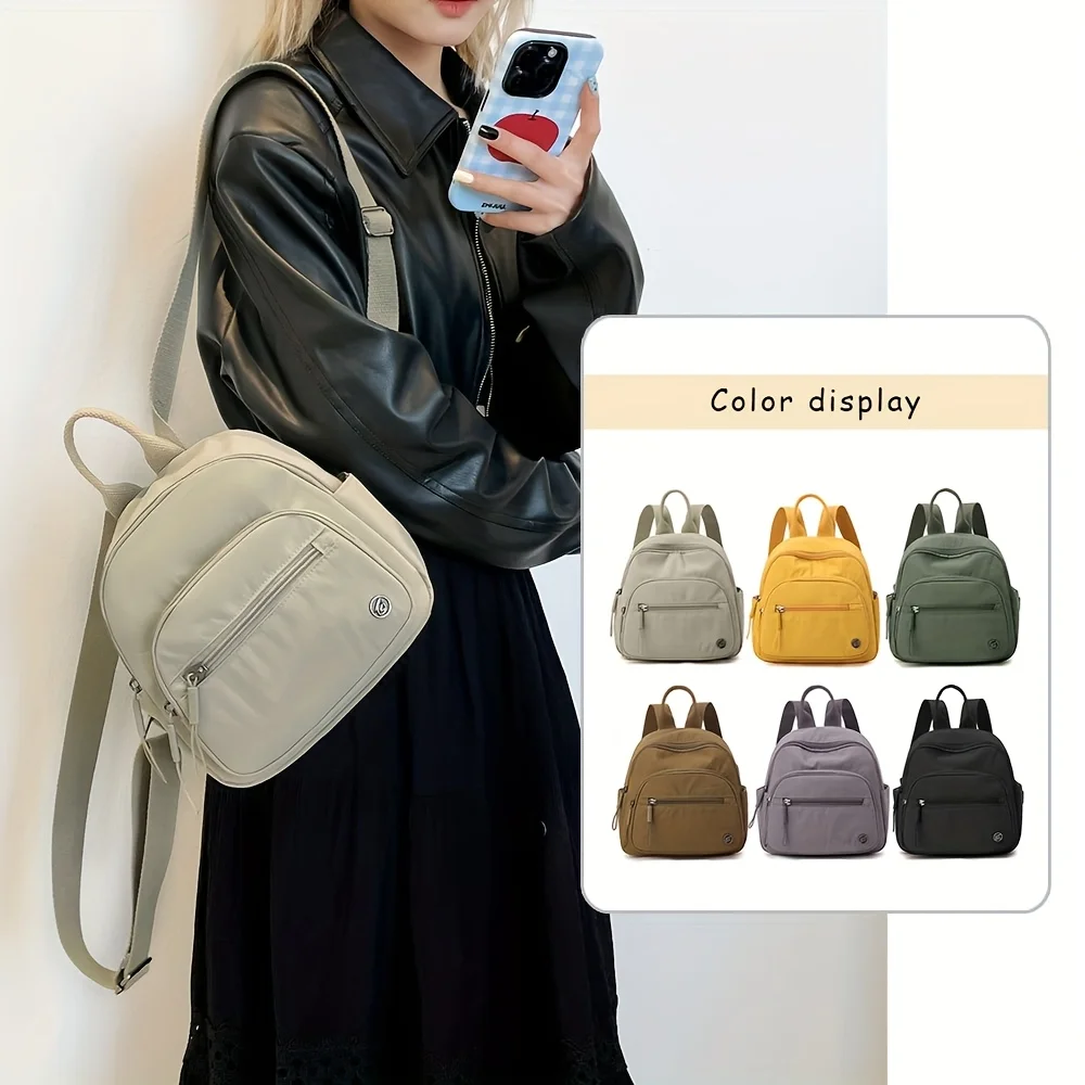 

Рюкзак женский, новый мини-рюкзак, однотонный, компактный и легкий, дорожная сумка с несколькими карманами, простая и универсальная маленькая сумка