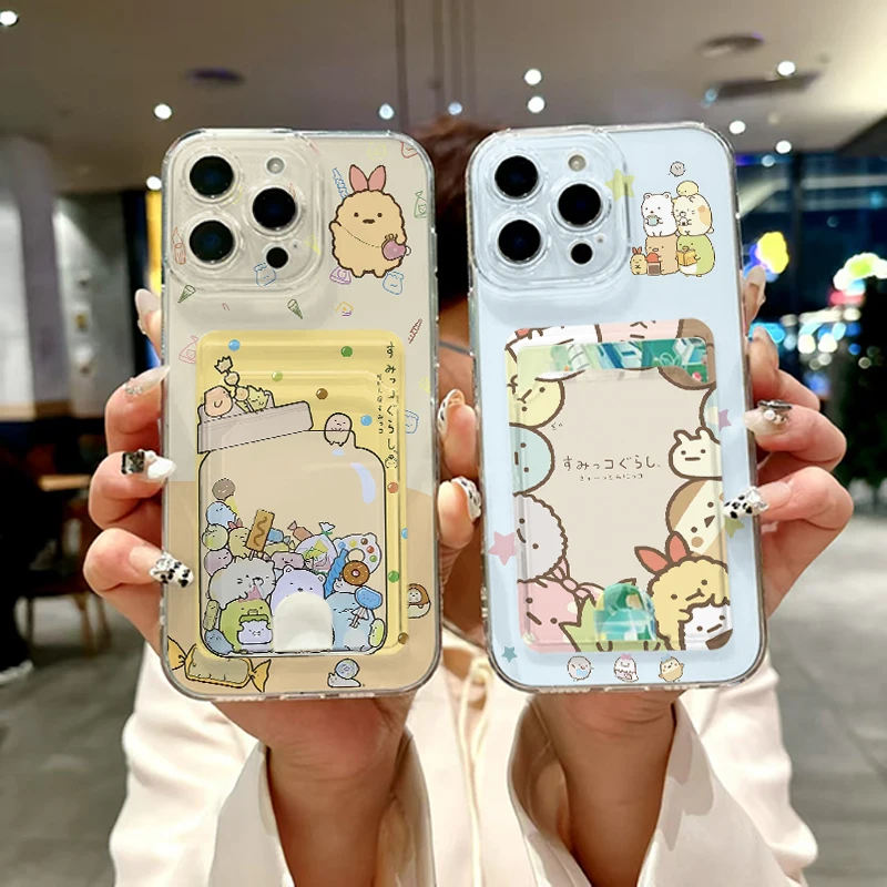 Japan S-Sumikkogurashi Phone Case for iPhone 11 12 13 14 15 16 Pro Max Plus X XS XR Mini Cute Cartoon Card pocket Cover Cases