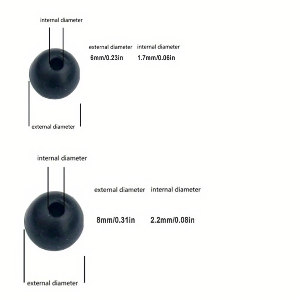 Cuentas de silicona negras 6mm y 8mm para aparejos de pesca - imagen 4