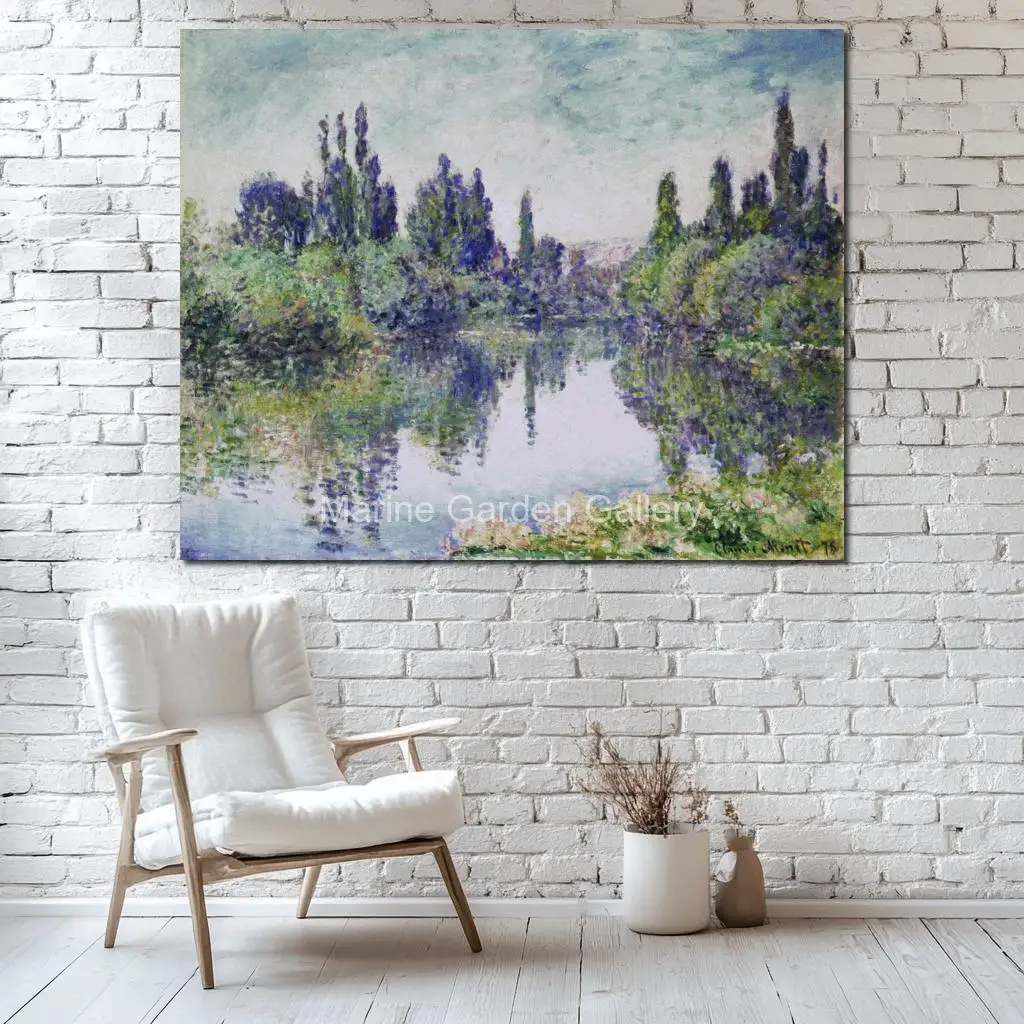 Handmade Oil Painting Claude Monet Morning Seine Near Vetheuil Canvas Art Reproduction Landscape for Restaurant Wall Decor