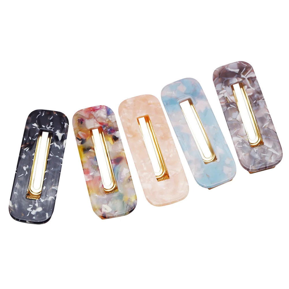 5 Pcs Marble Hair Clips Barrettes Hair for Ladies Women Girls (Blue Square, , Gray Square, Black Square, Colorful Squ