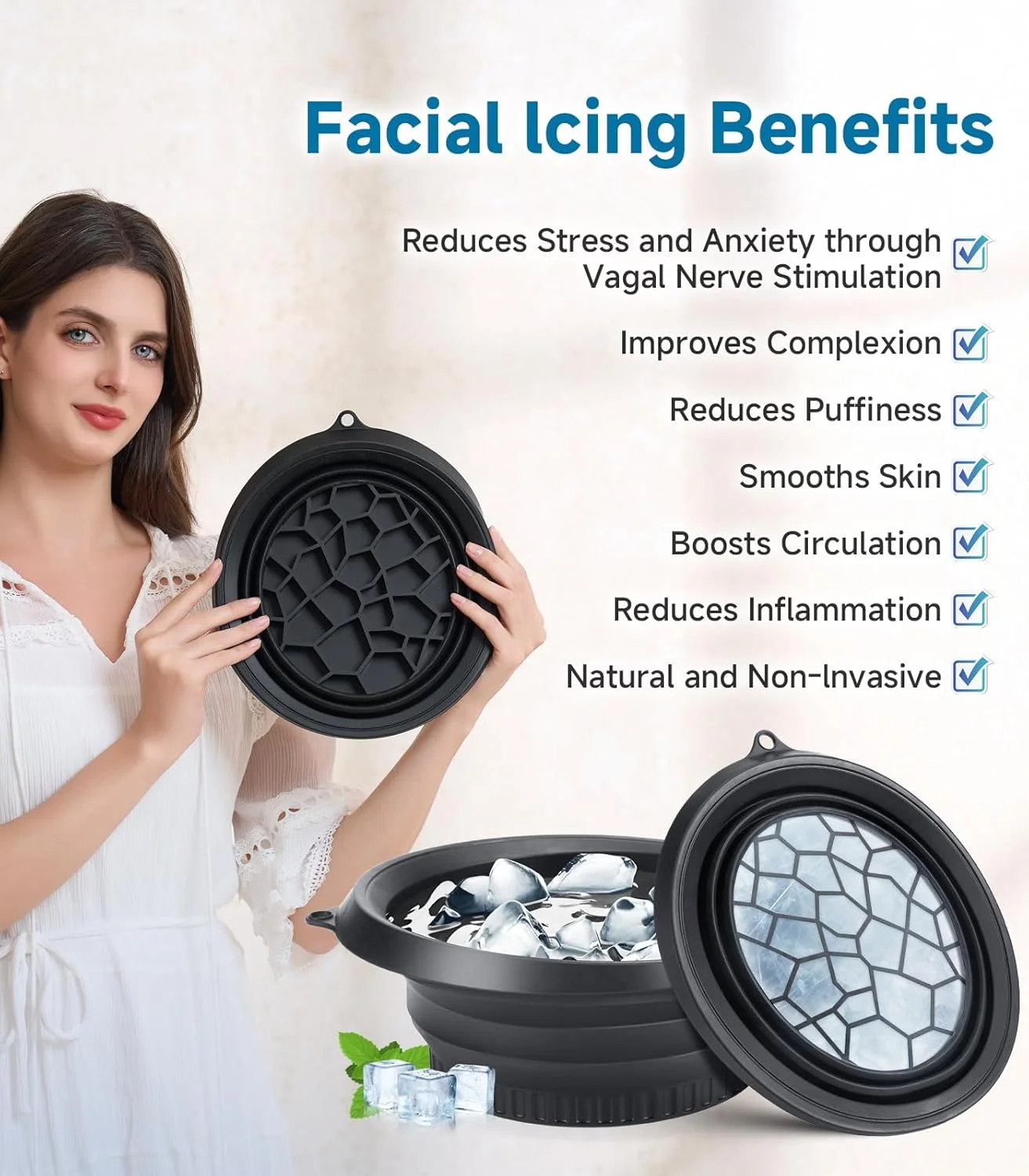 وعاء حمام على شكل ثلج للوجه، مغسلة باردة قابلة للطي للعناية بالوجه، أداة القضاء على الانتفاخ للسفر المنزلي