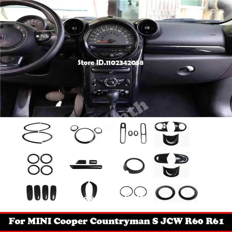 For MINI Countryman Cooper S JCW R60 R61 ABS Carbonfiber Car Steering Wheel Dashboard Window Rise Switch Gear Box AC Vent Cover