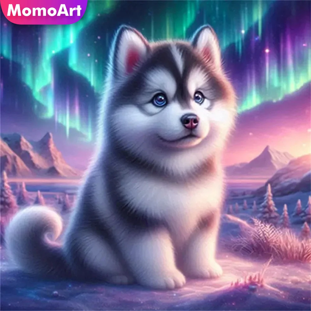 Momoart Diamant-Gemälde, Hund, Tier, Mosaik, neues Ankunftsmuster für Erwachsene, Anfänger, DIY-Stickerei, Wolf, Bastelset, Dekor für Zuhause