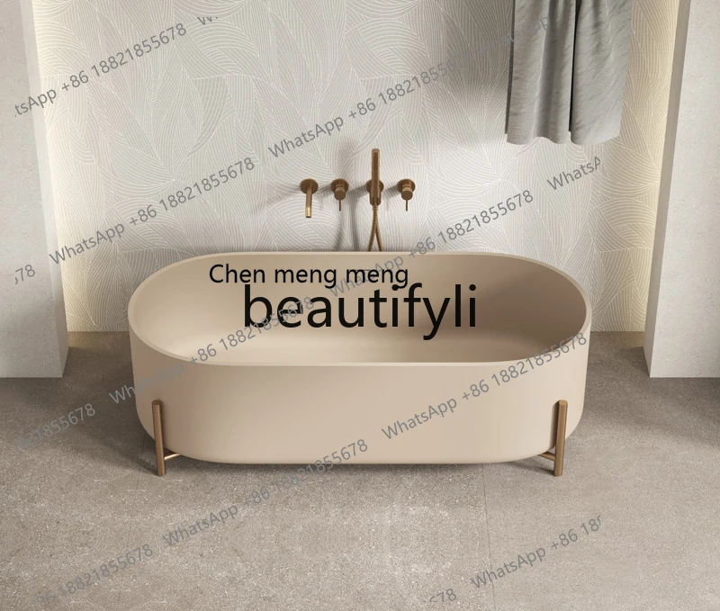 Artificial stone integrated embedded oval B & B hotel large apartment double Qimei stone large bathtub