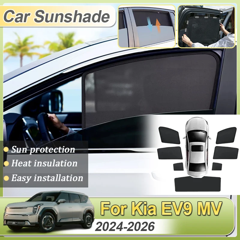 

For Kia EV9 Accessories MV 2024 2025 2026 Magnetic Car Window Sunshade Mesh Frame Curtain Net Anti-Mosquito UV Protector Parts