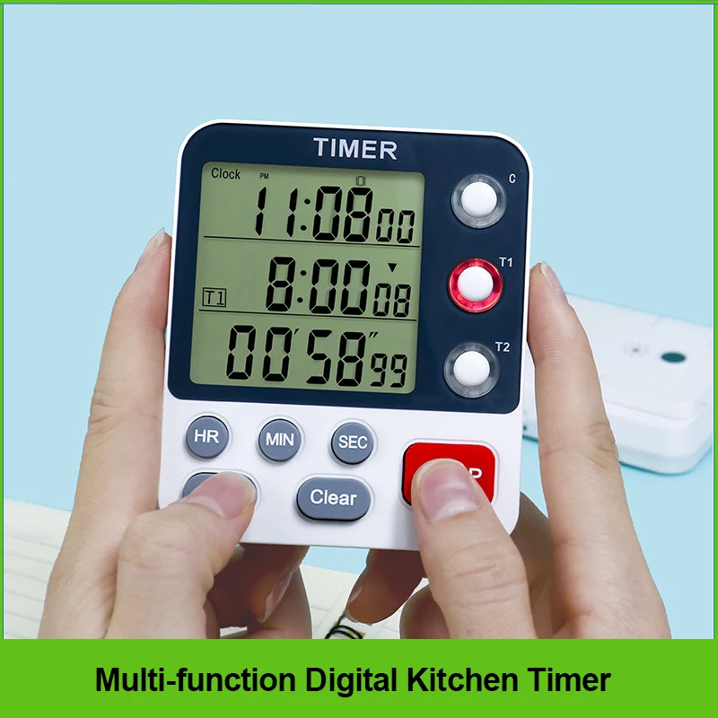 Digital Kitchen Timer Magnetic Cooking Count Down Up Timer 3 Channels 3 Level Volume Alarm Clock LCD Display Mute Flashing Timer