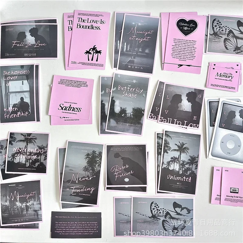 38 pezzi INS adesivi rosa neri estetica ragazze scrapbook ufficiale fai da te Kpop carta fotografica decorazione imballaggio decalcomania stile balletto coreano