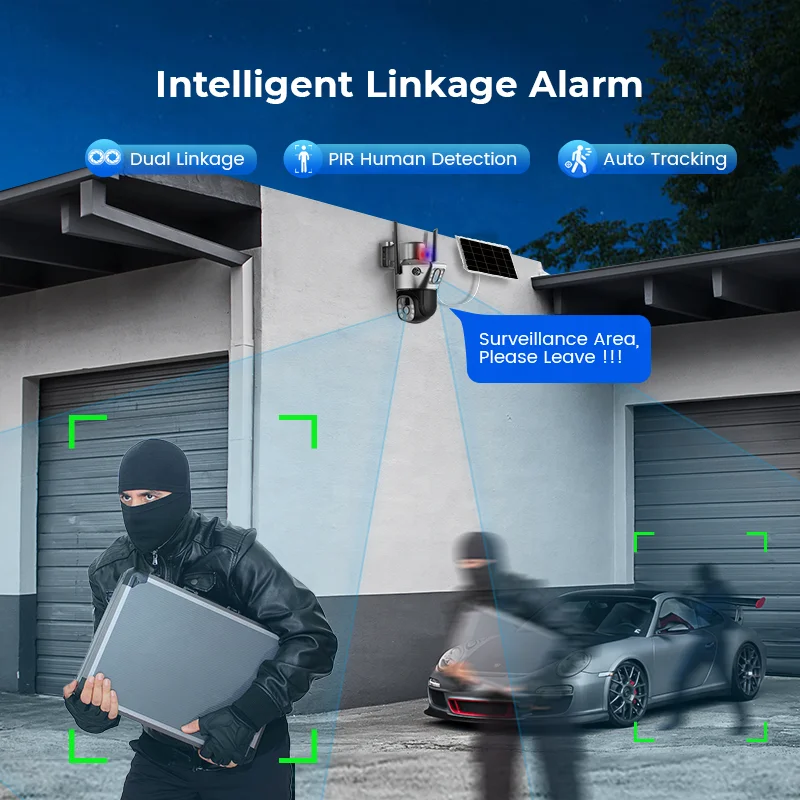 Solar Wireless IP Camera Dual Lens Dual Screen WiFi Outdoor Waterproof Video Monitor 4K 8MP Battery Security CCTV Cam V380 Pro