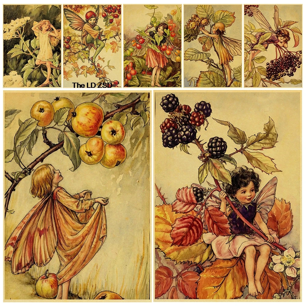 

Retro Flower Fairy Poster Harajuku Bar Living Art Wall Picture Coffee Living Gift Decor Retro Home Creative Posters Decoration