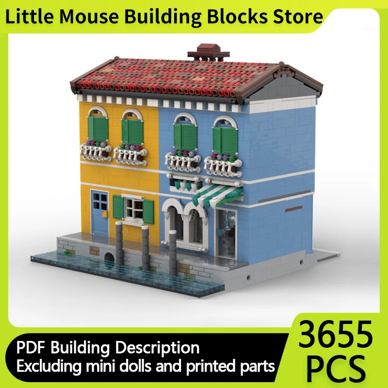 

Модель Street View MOC, строительные кирпичи, стеклянная студия и магазин пиццы, модульные технологии, подарки, праздник, сборка, детские игрушки, костюм