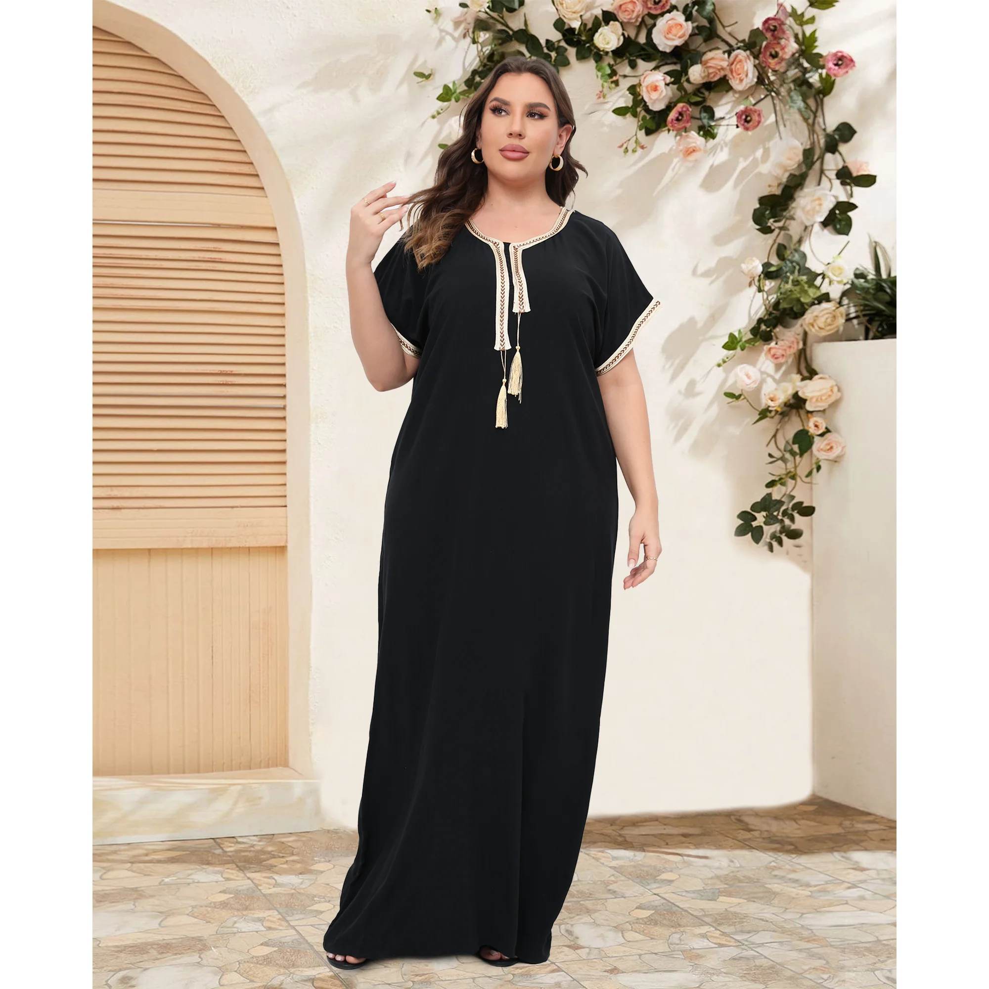 African Plus Size MoroccaTraditional Dress Abaya For Women Loose Caftan Elegant Dresses Dashiki Loungewear Short Sleeve Cover up