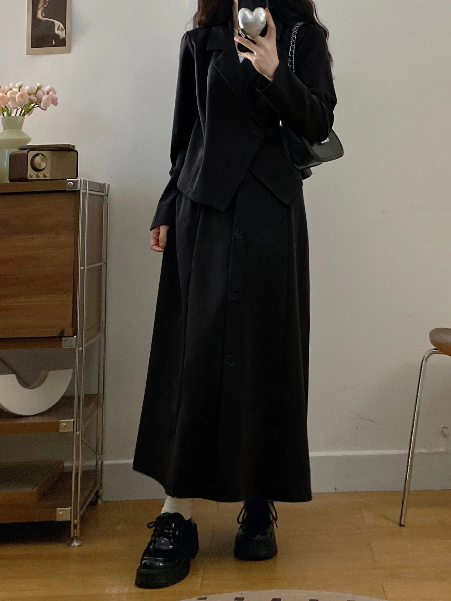 

Fashionable plus Size Women's Suiting Set High Waist Blouse And Long Sleeve Jacket Autumn Commute Slimming Two Piece Ensemble