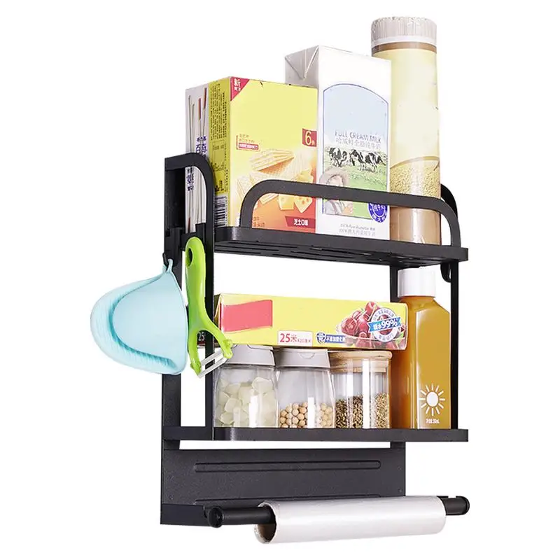 

Magnetic Fridge Shelf Condiment Rack With Paper Towel Holder Space Saving Organizer Side Fridge Storage Rack For Kitchen Storage