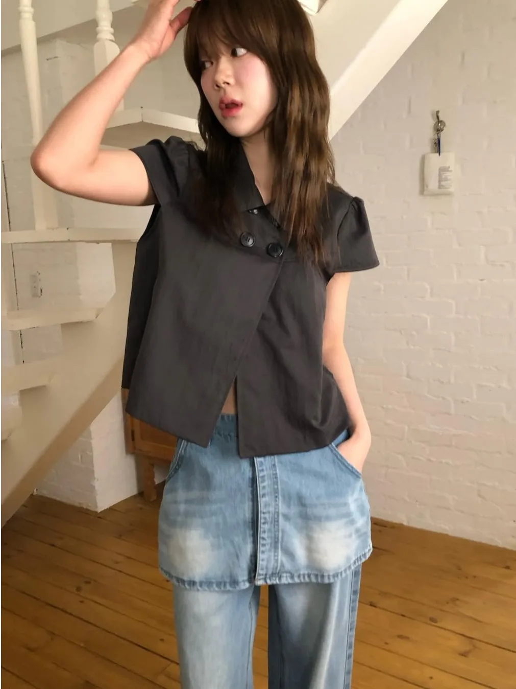 Retro Zweireiher Blase-Slee Lose Casual irt frauen Sommer Neue Sle College Wind Bluse Faionable Pendeln Kleidung