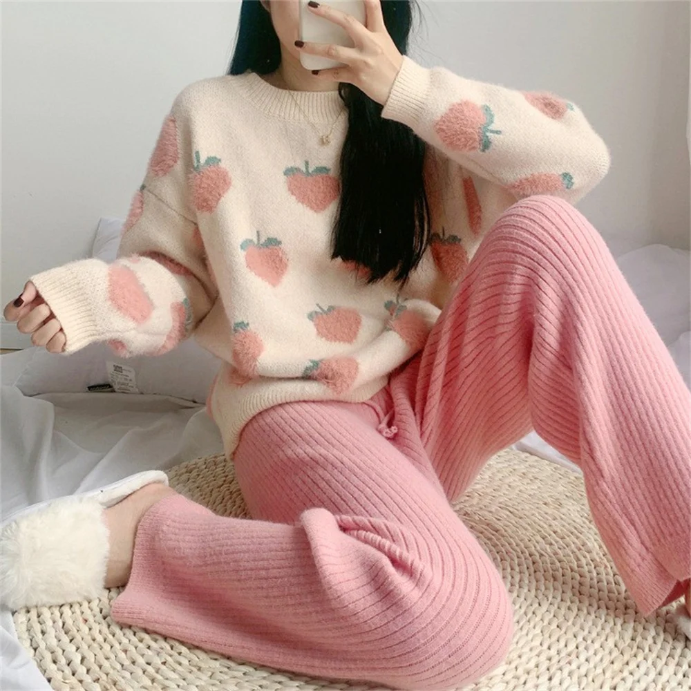 

Sarebon-Women's Thick Plush Pajamas, Honey Peach, Warm Suit, Casual, Externally Wearable, Home Clothes, Autumn, Winter, New,2023