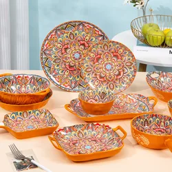 Ceramic tableware Malakeshi dishes, Nordic retro western dishes, light luxury household colored glazed dishes
