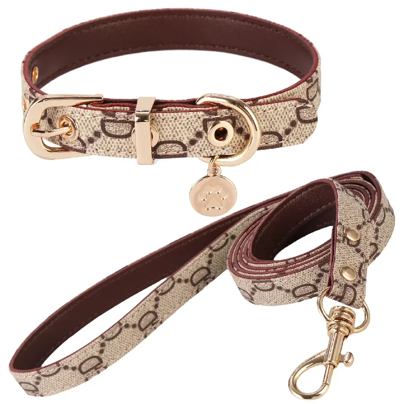 Fashion Brand Monogram Pet Collar Set Teddy Shih Tzu Dog Leash and Lead Cat Accessories Wholesale