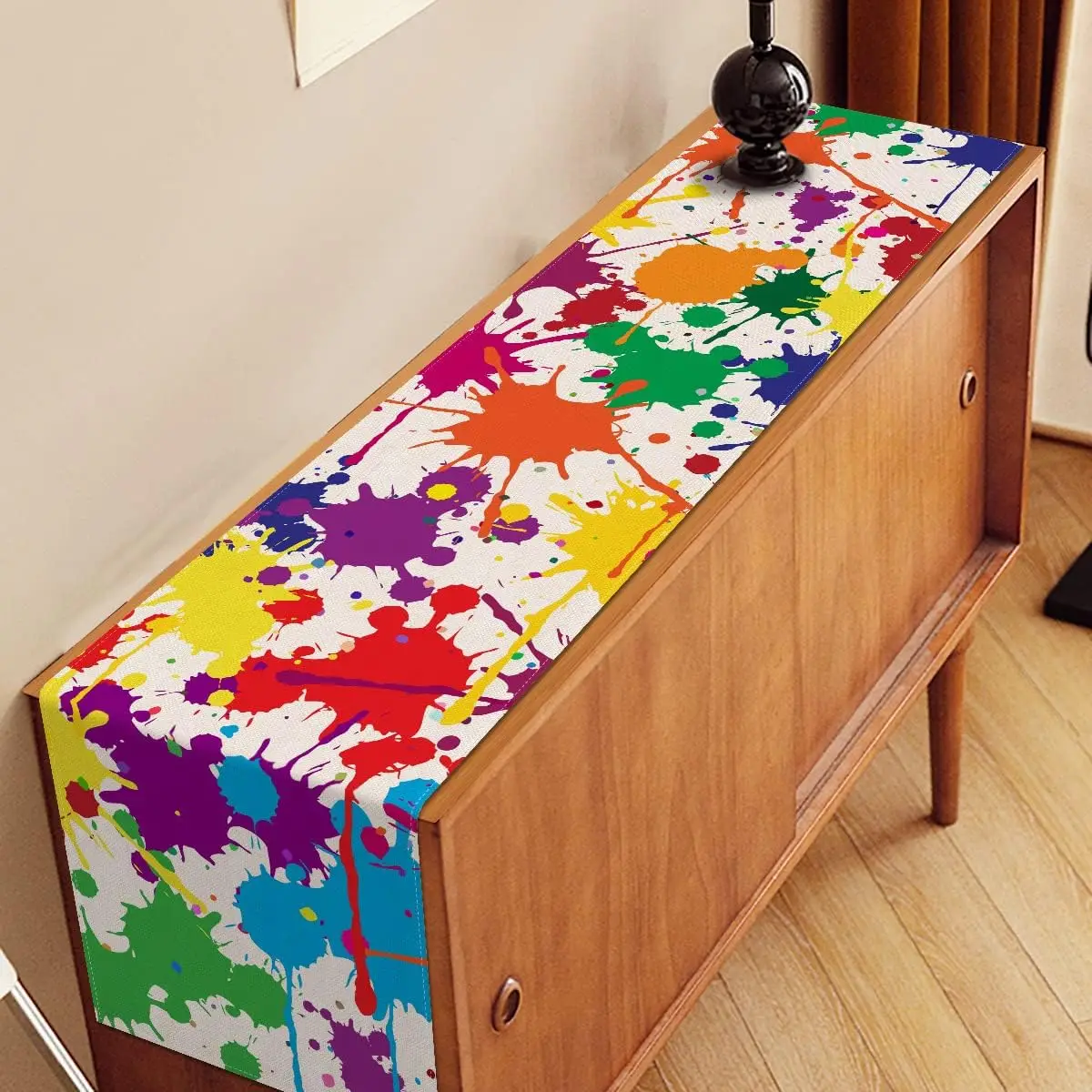 Art Paint Table Runner - 1PC Artist Painting Birthday Party Pigment Color Block Abstract Splatter Dining Cover