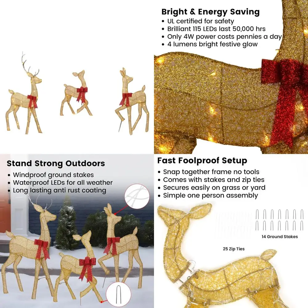 

Рождественские украшения для семьи с золотым оленем, 4 фута, с 115-светодиодами — водонепроницаемость, плагин, энергосберегающая упаковка, 3 шт.