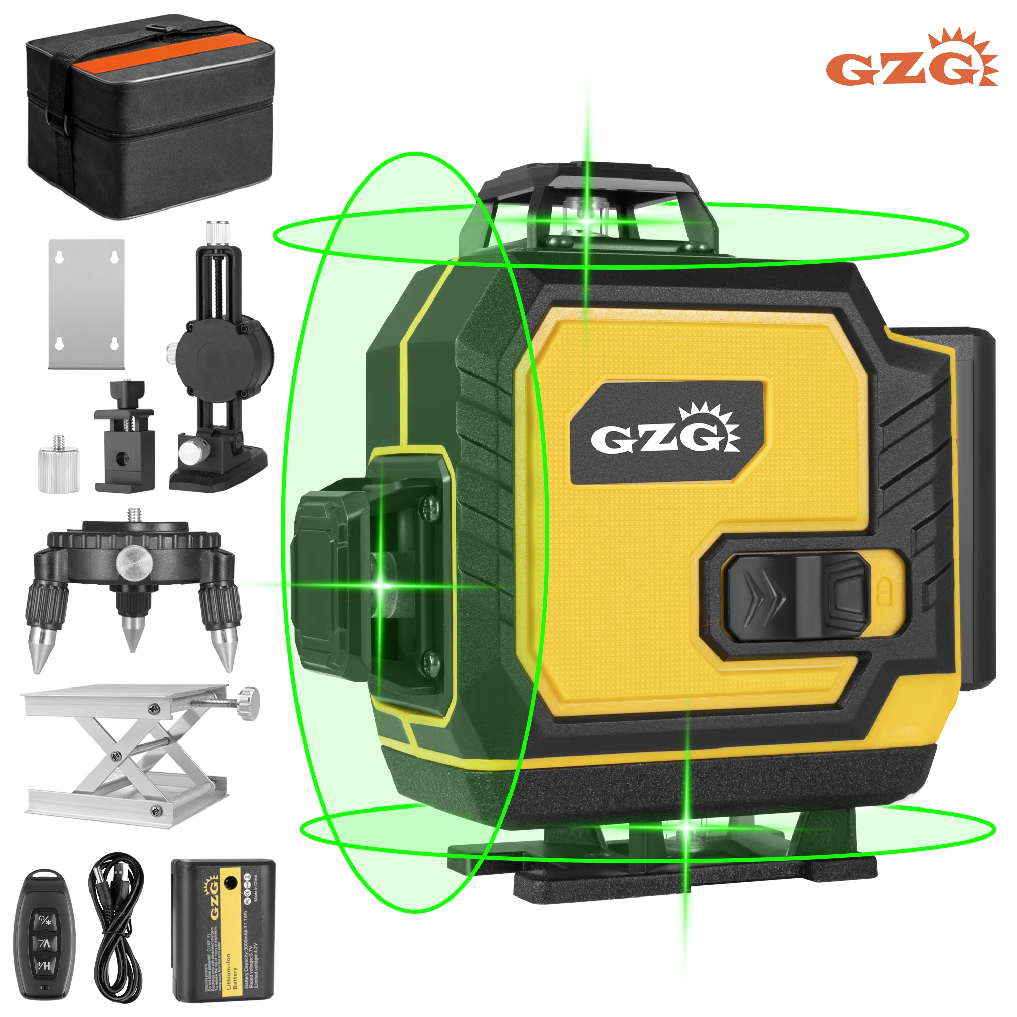 

1pc GZG Professional 4D Cross Line Laser Level, 4X360 Green Beam, 16 Lines, Self-Leveling, USB Charging, ≤36V, 0.4-1Mw