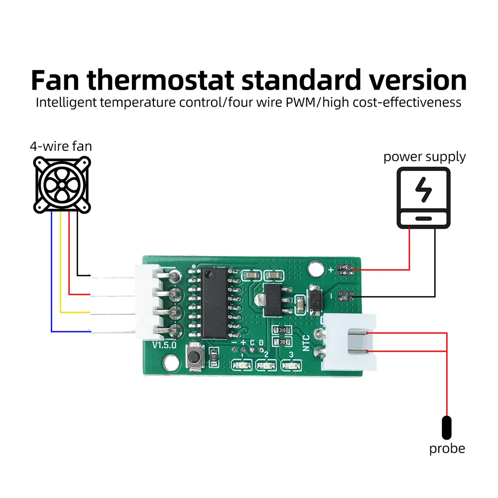 5/12V 4-Wire PWM Fan Temperature Controller PC CPU Cooler Fan Temperature Control Speed Regulation Auto Speed Control PWM 25 kHz