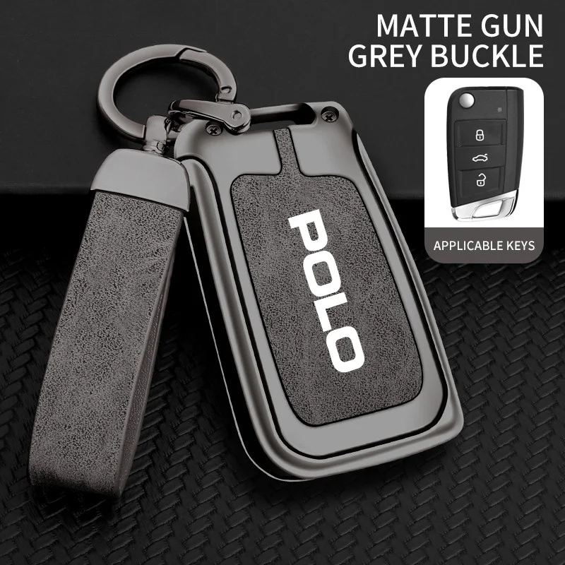 

Alloy Leather Car Remote Key Protection Cover Shell KeyBag For Volkswagen VW Polo 6R 6N 6N2 6C 9N 9N3 Rline Keychain Accessories