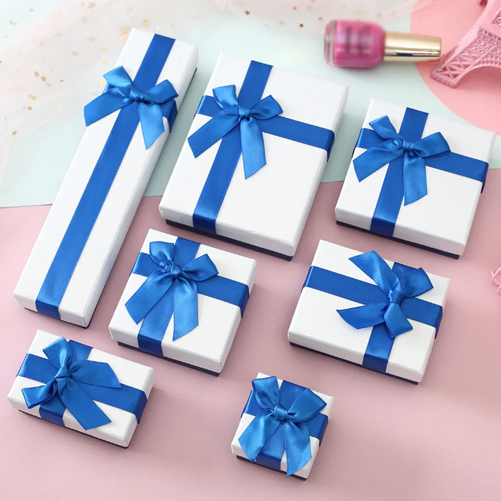 10pcs/lot Jewelry Organizer Storage Gift Box Bulk 9x9x3cmNecklace Earrings Ring Boxes Paper Packaging Bow Case Wedding Present