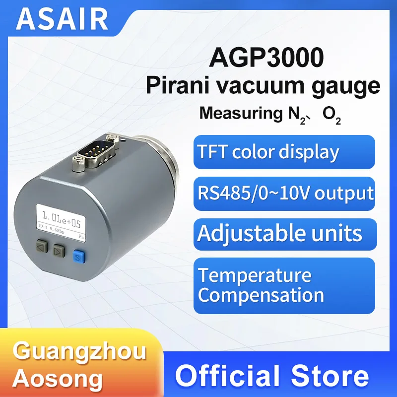 ASAIR AGP3000 MEMS rezystor z wyświetlaczem cyfrowym Pirani miernik próżni RS485 0-10V wyjście analogowe